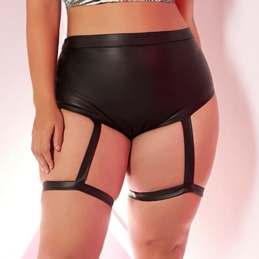 Thigh Strap Faux Leather Shorts